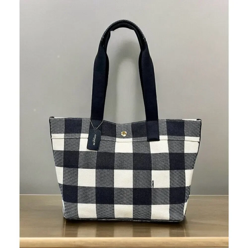 Coach F25919 Buffalo Plaid Canvas Tote Bag